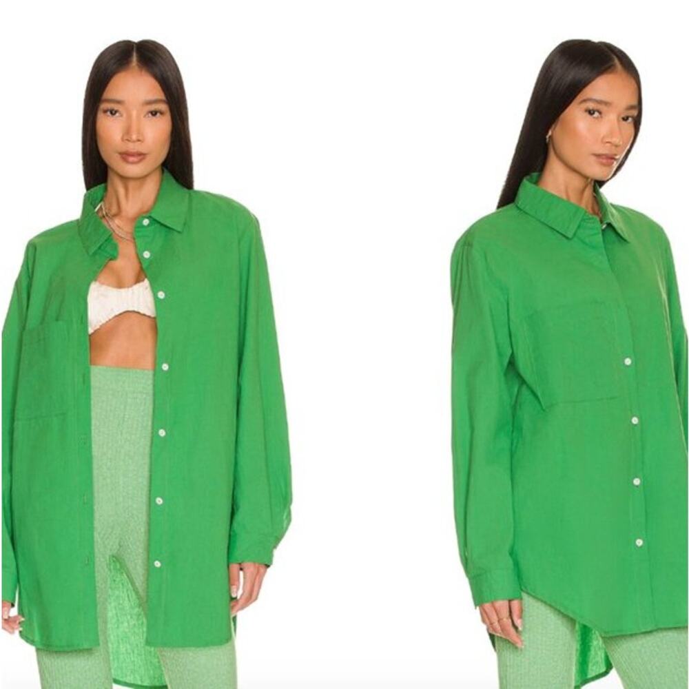 SNDYS Everyday Bello Shirt Green Poplin Button-Up Blouse Size S US 4 NWT - Picture 2 of 7